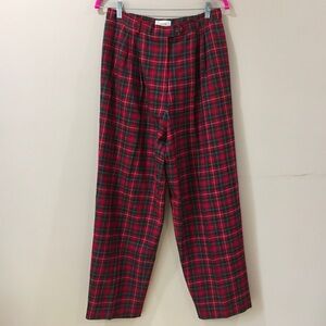 Talbots Pleated Pants Ankle Red Plaid Tartan Wool Women 10 Vintage 80s 90s